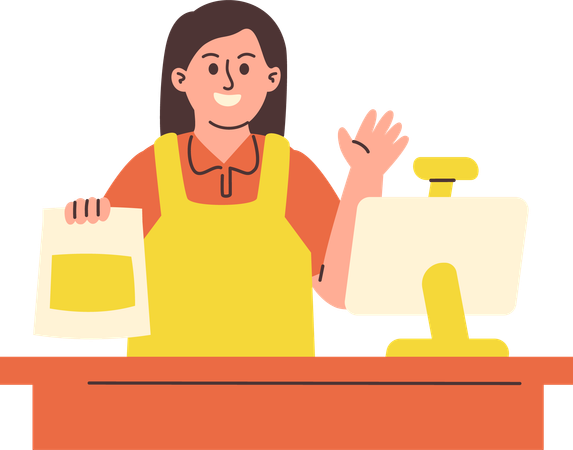 Woman Working as Cashier  Illustration