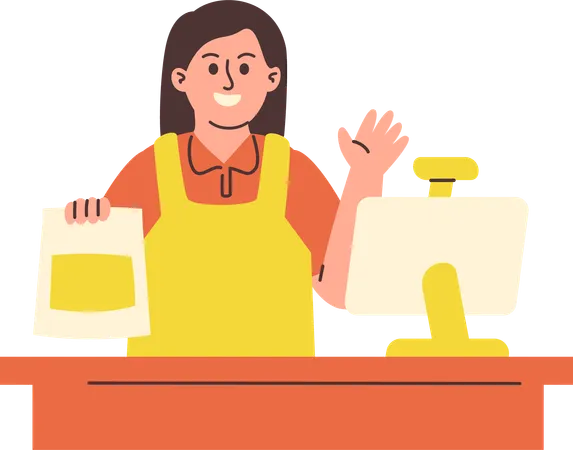 Woman Working as Cashier  Illustration