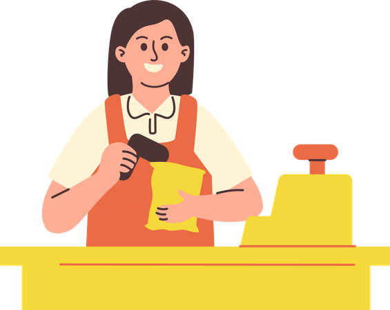Woman Working as Cashier  Illustration