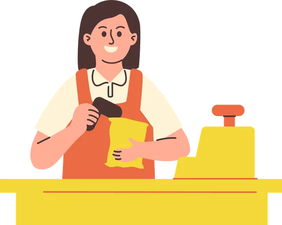 Woman Working as Cashier  Illustration