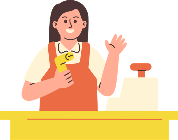 Woman Working as Cashier  Illustration
