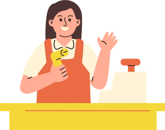 Woman Working as Cashier  Illustration