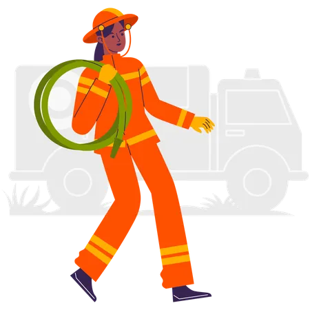 Woman working as fire hose  Illustration