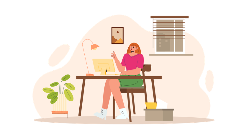 Woman working as freelancing employee  Illustration