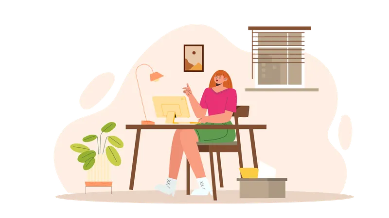 Woman working as freelancing employee  Illustration