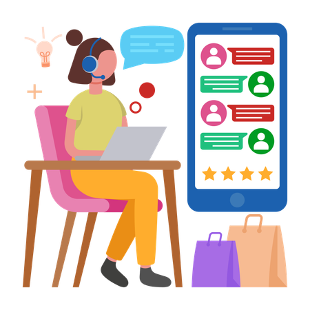 Woman working as Live Chat Support  Illustration