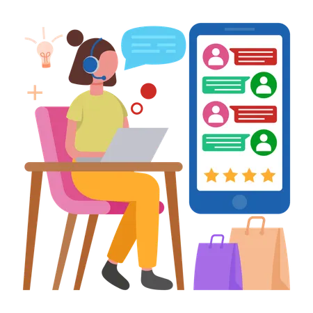 Woman working as Live Chat Support  Illustration
