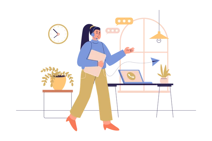 Woman working as virtual assistant Illustration