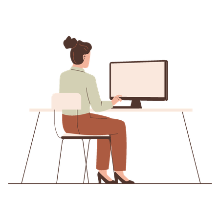 Woman Working at a Computer  Illustration