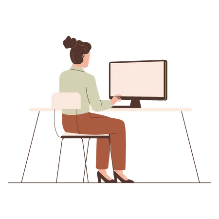 Woman Working at a Computer  Illustration