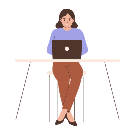 Woman Working at a Laptop  Illustration