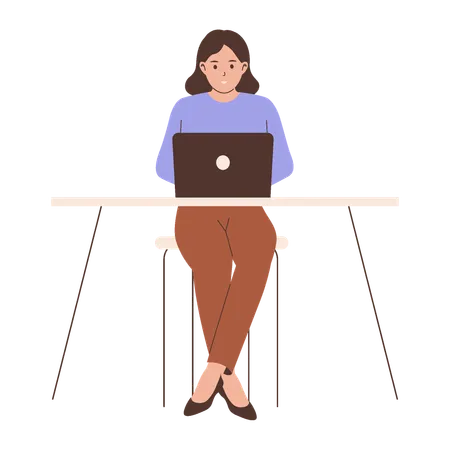 Woman Working at a Laptop  Illustration