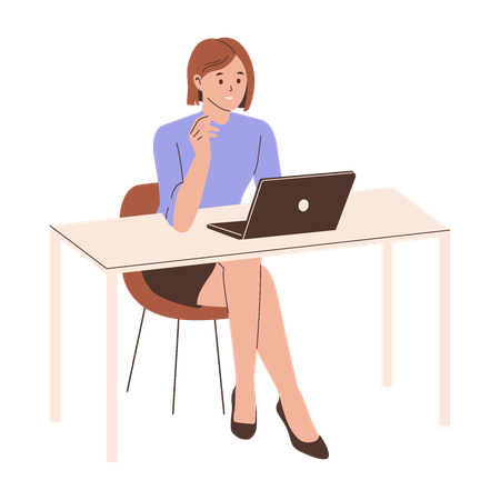 Woman Working at a Laptop  Illustration