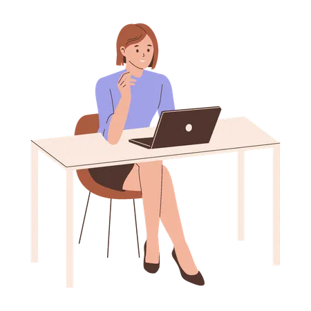 Woman Working at a Laptop  Illustration