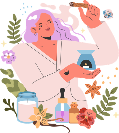 Woman working at aromatic therapy center  Illustration