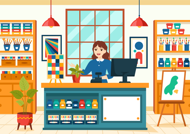 Woman working at Art store  Illustration