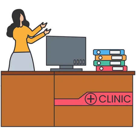 Woman working at clinic reception  Illustration