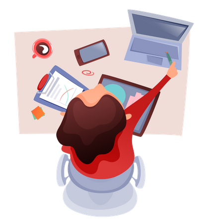 Woman working at desk  Illustration