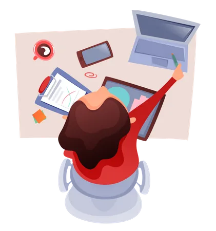 Woman working at desk  Illustration