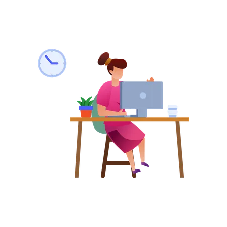 Woman working at desk  Illustration