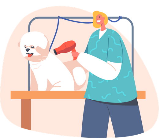 Woman working at dog grooming store Illustration