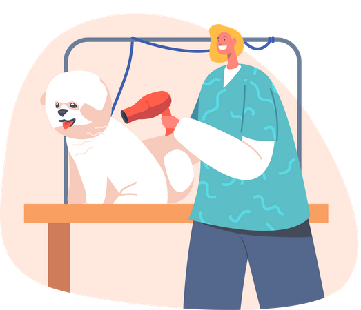 Woman working at dog grooming store  Illustration