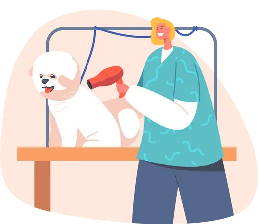 Woman working at dog grooming store  Illustration