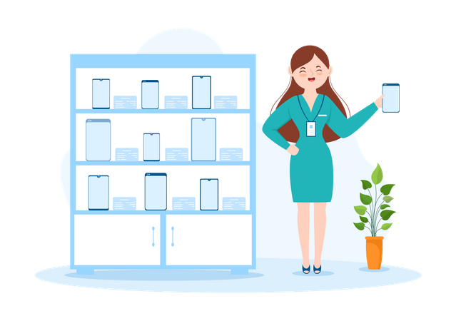 Woman working at Electronics store Illustration