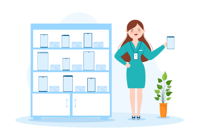 Woman working at Electronics store  Illustration