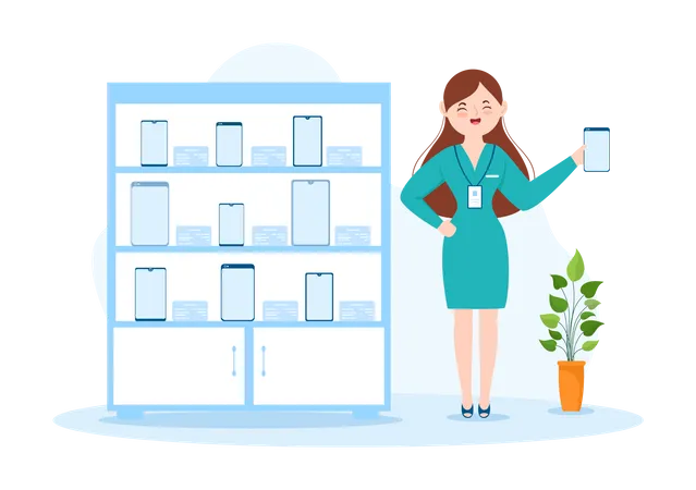 Woman working at Electronics store  Illustration