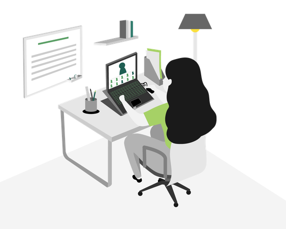 Woman working at her desk  Illustration