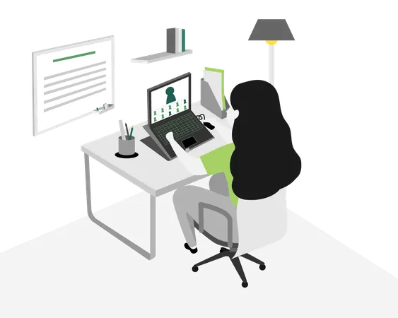 Woman working at her desk  Illustration