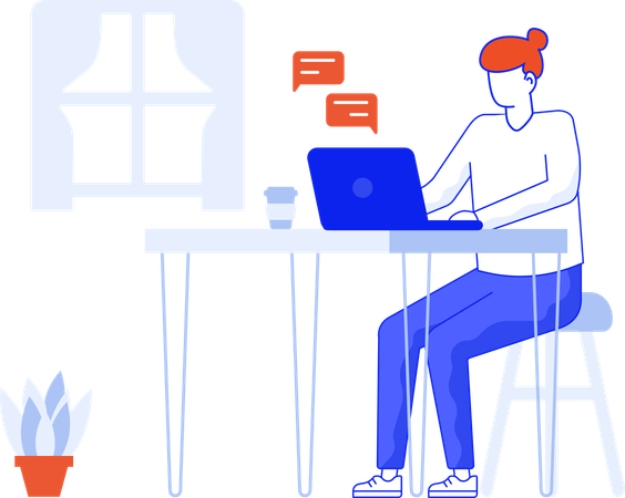 Woman working at her desk at home  Illustration