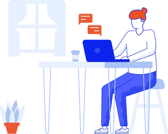 Woman working at her desk at home  Illustration