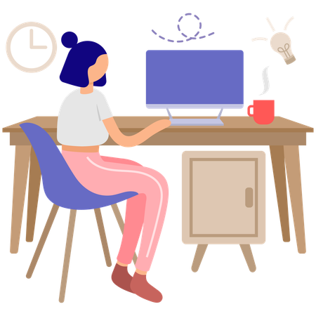 Woman working at her desk  Illustration