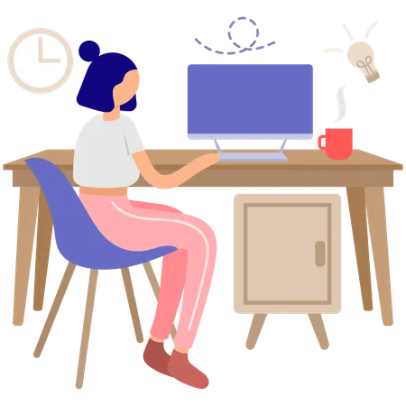 Woman working at her desk  Illustration