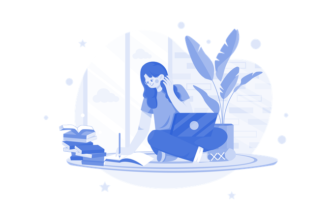 Woman Working At Home  イラスト