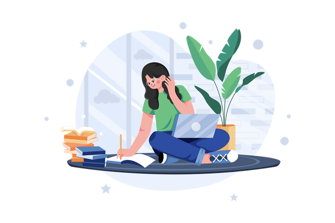 Woman working at home  イラスト