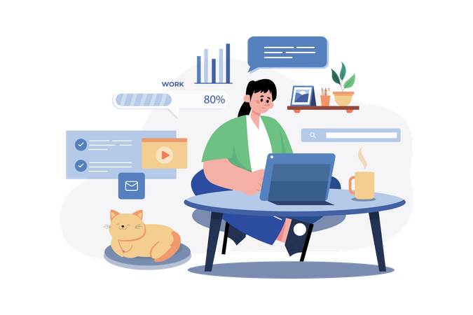 Woman working at home  Illustration