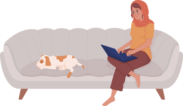 Woman working at home  Illustration