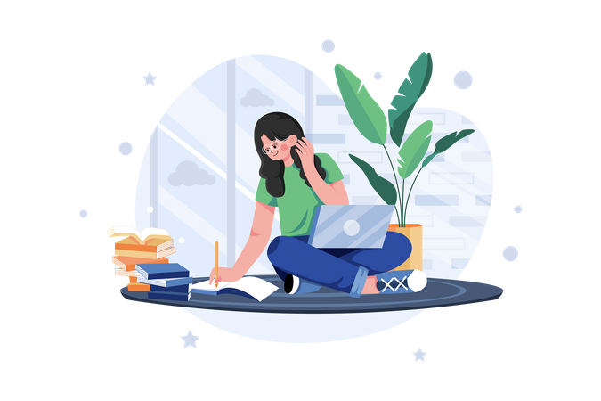 Woman working at home  Illustration