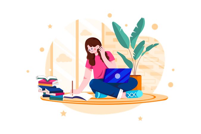 Woman working at home  Illustration