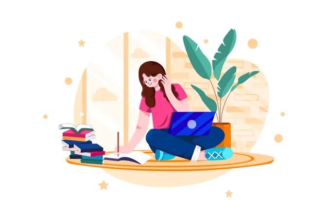 Woman working at home  Illustration