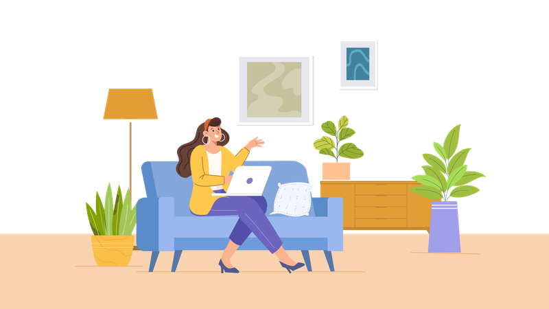 Woman working at home  Illustration