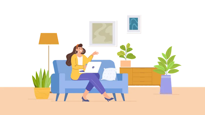 Woman working at home  Illustration