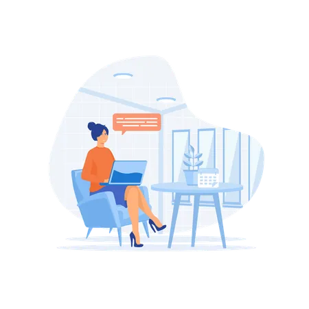 Woman Working at Home Office  Illustration