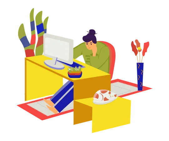 Woman working at home office  Illustration