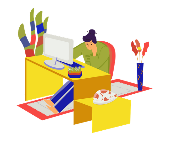 Woman working at home office  Illustration