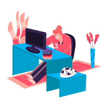 Woman working at home office  Illustration