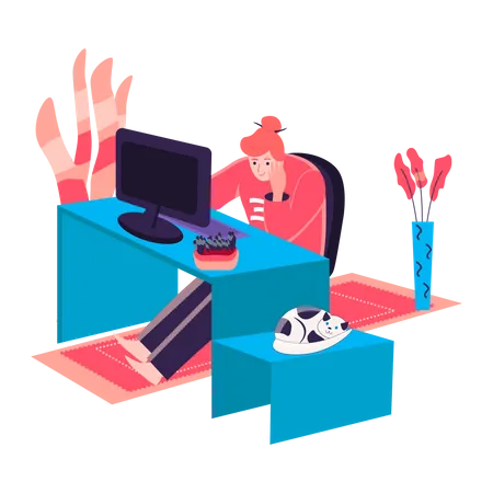 Woman working at home office  Illustration